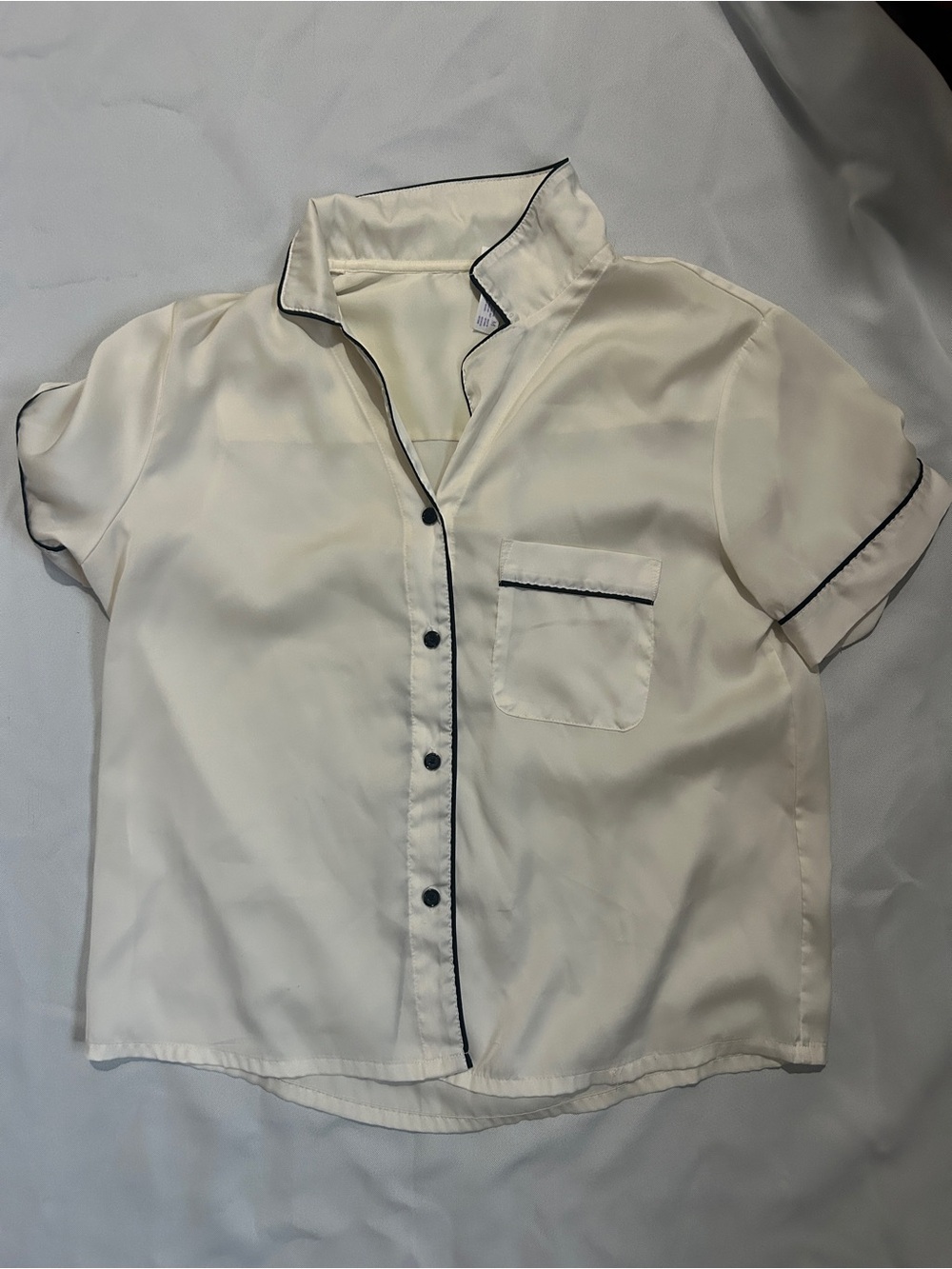 stars above Cream Short-Sleeve Satin Pajama Set with Black Piping